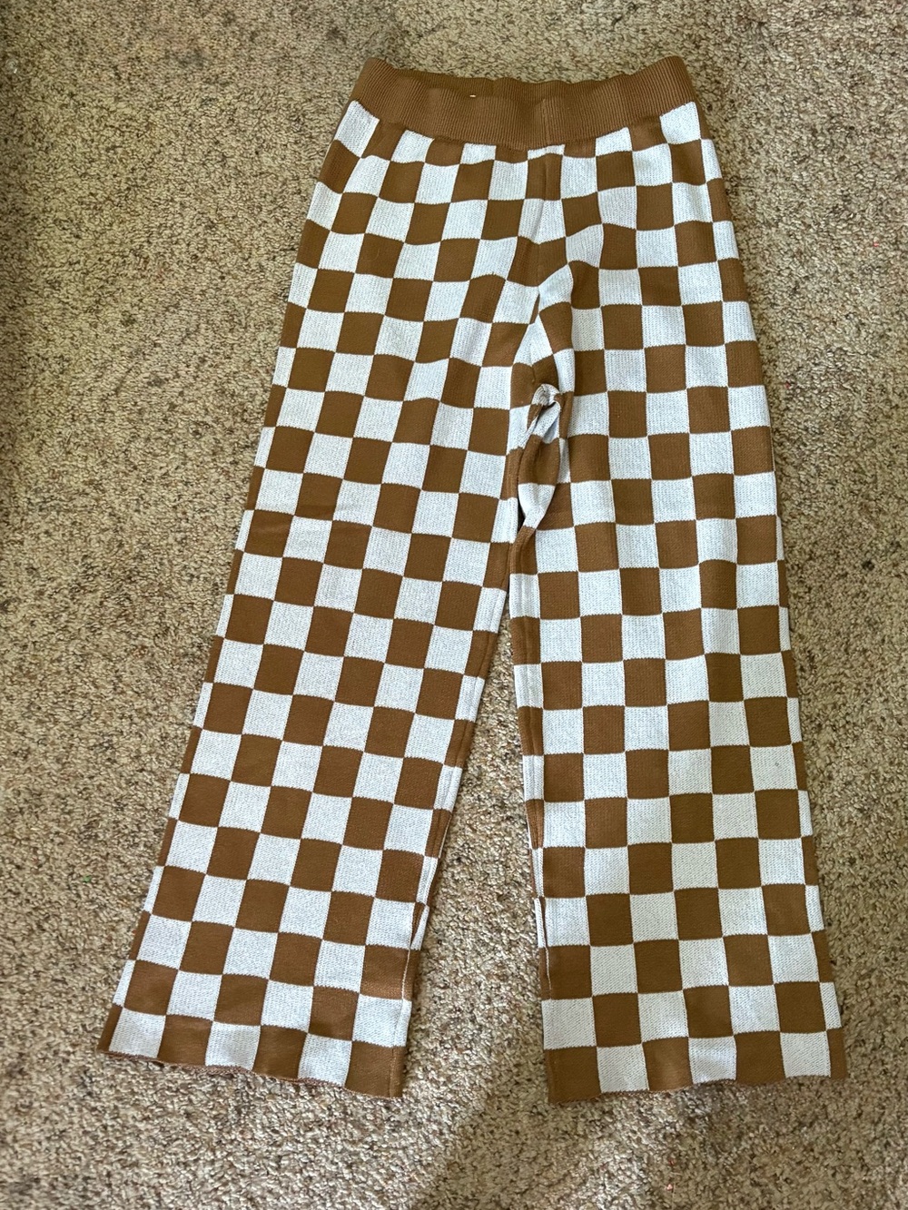 Double Zero Brown and Cream Checker Knit Pants